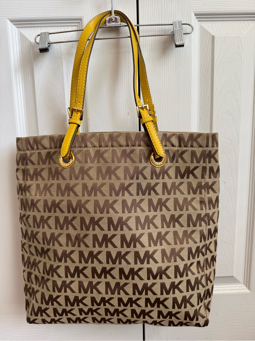 Michael Kors Brown Monogram Tote with Yellow Handles